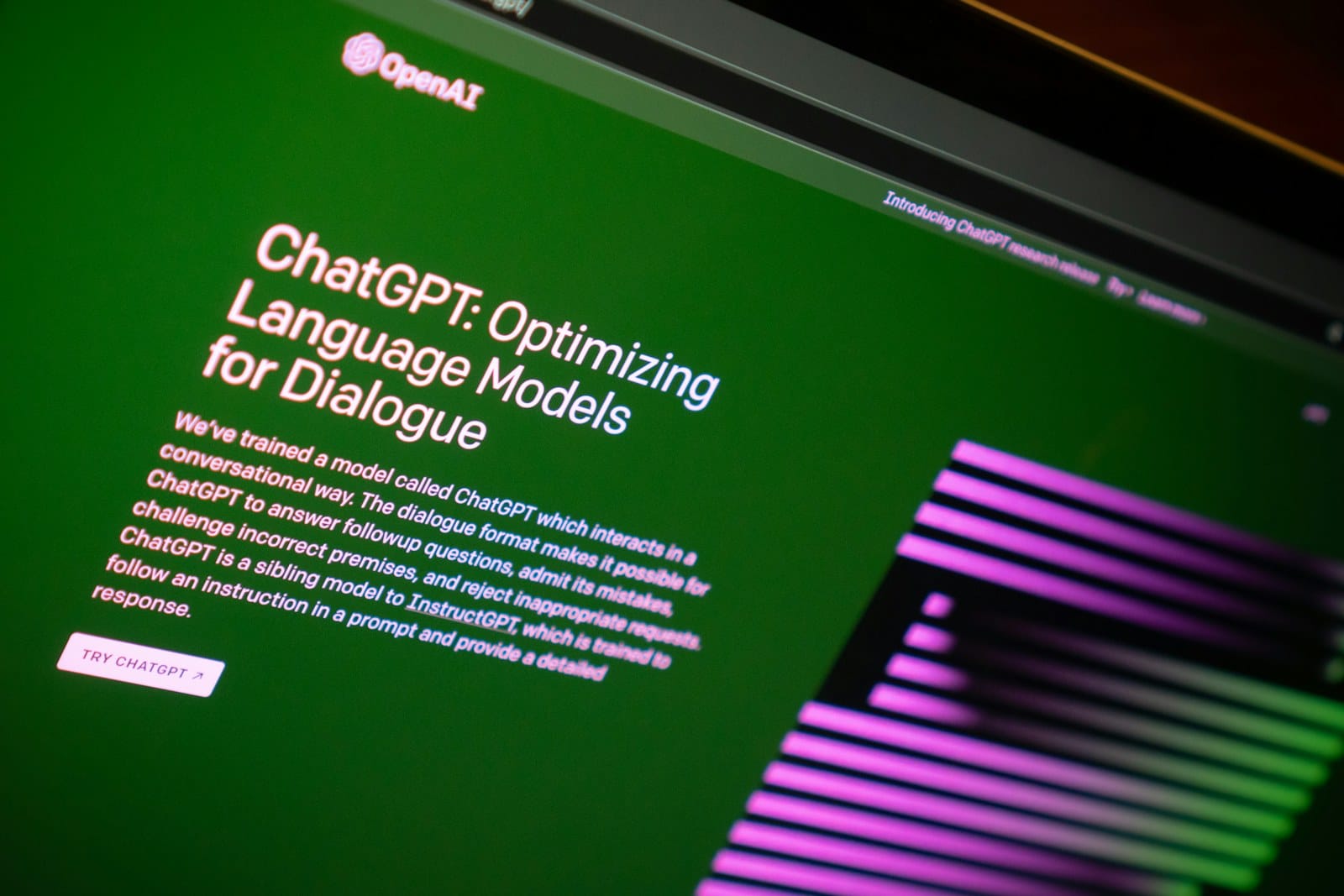 The OpenAI ChatGPT homepage open on a laptop.